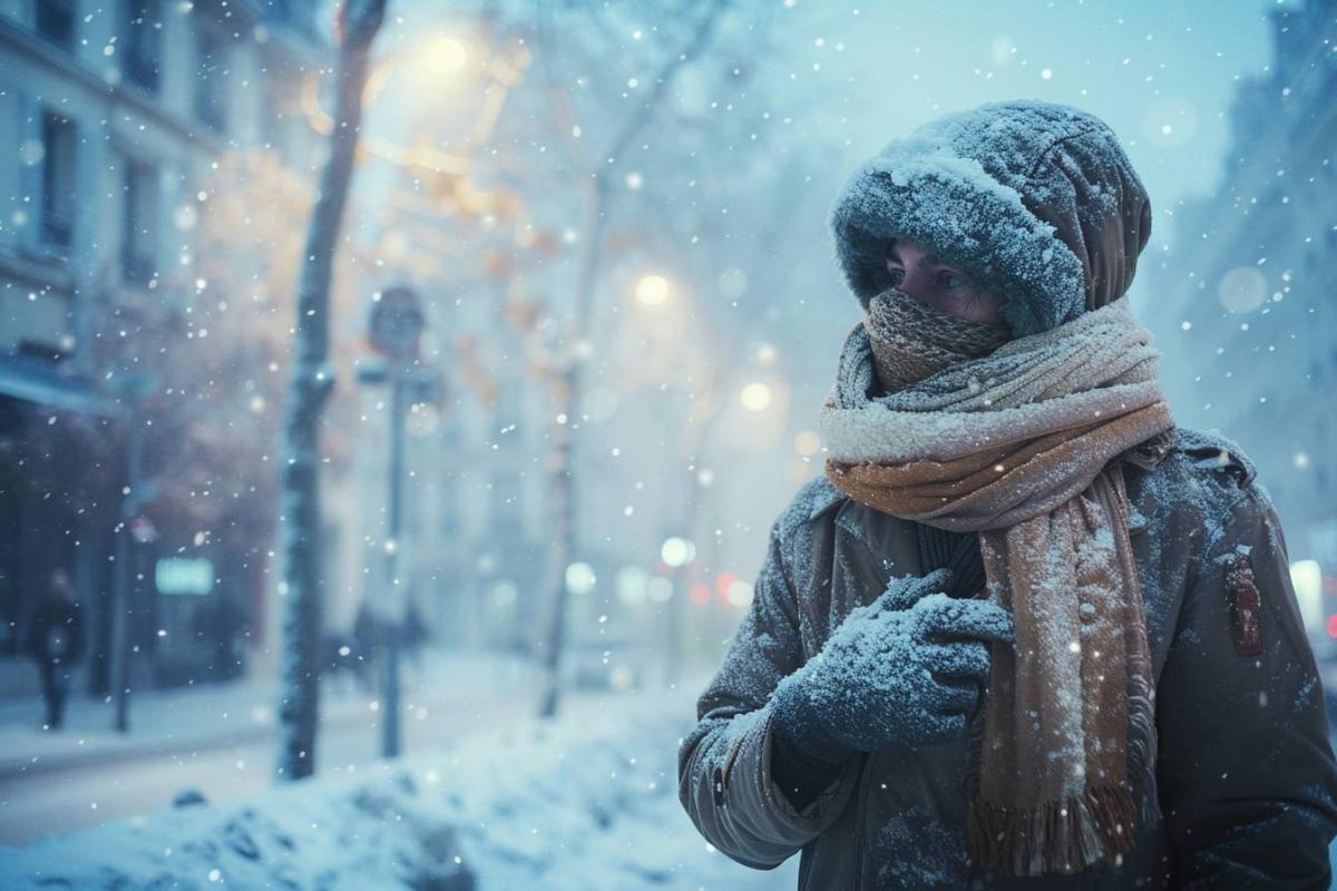 froid polaire : paysage hivernal avec neige et vent glacé
