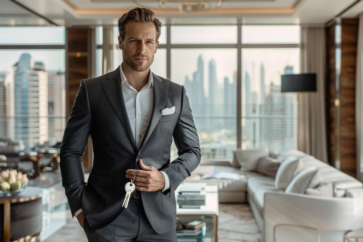 immobilier de luxe : agent immobilier montrant une propriété de prestige