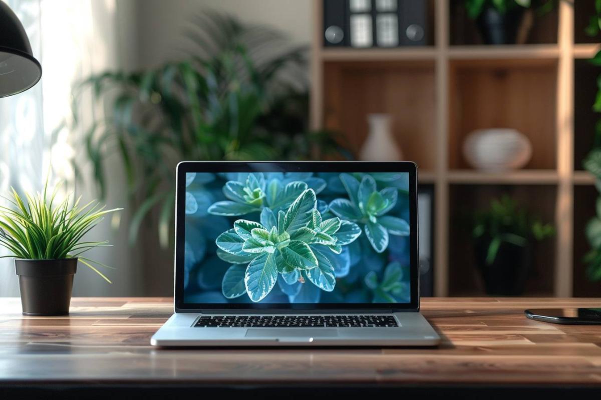 arrière-plan visioconférence : espace de travail bien organisé et lumineux pour appel vidéo professionnel