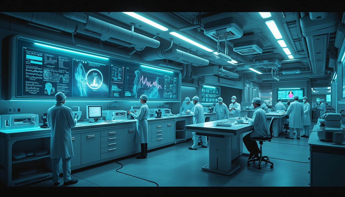 biotechnologies : représentation visuelle des avancées biotechnologiques en santé, incluant ADN, cellules et technologie médicale