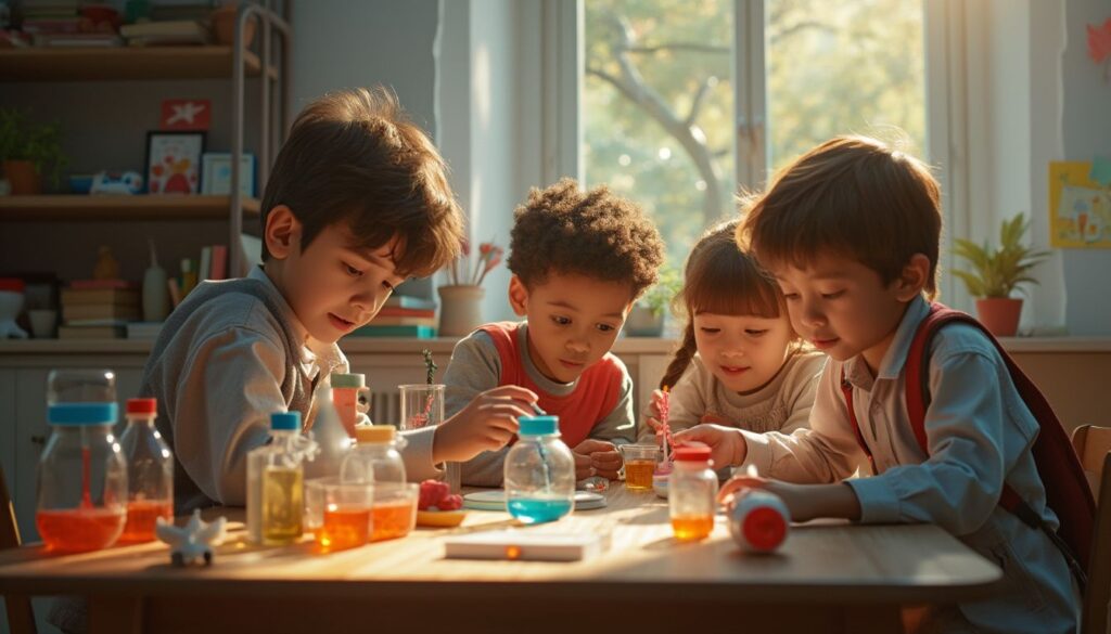 jeux scientifiques pour enfants : enfants s'amusant avec des expériences scientifiques éducatives