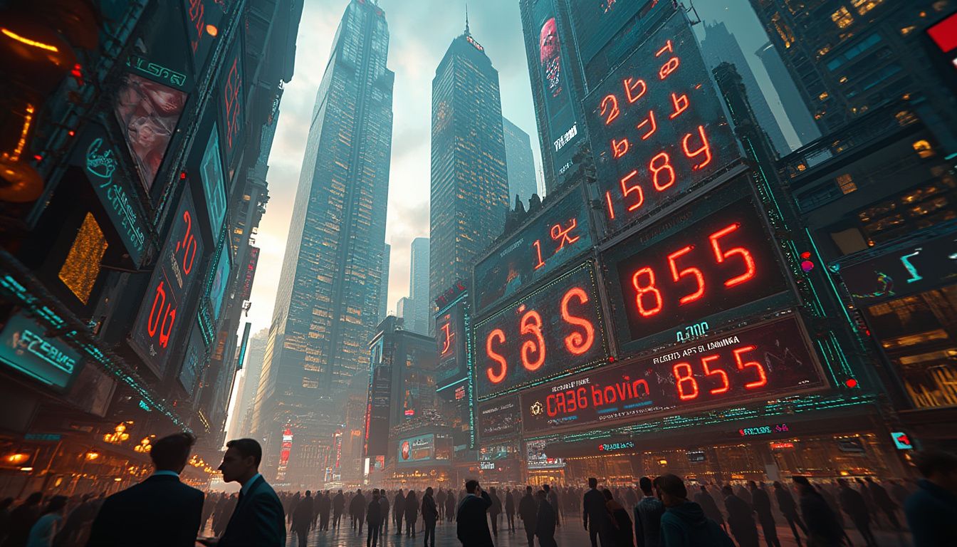 cryptomonnaies : représentation numérique d'une pièce de monnaie virtuelle entourée de symboles financiers globaux