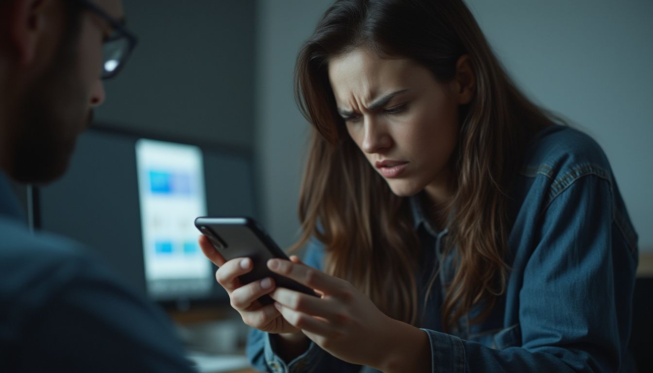 Messenger Android : utilisateur frustré avec un smartphone montrant une erreur Messenger