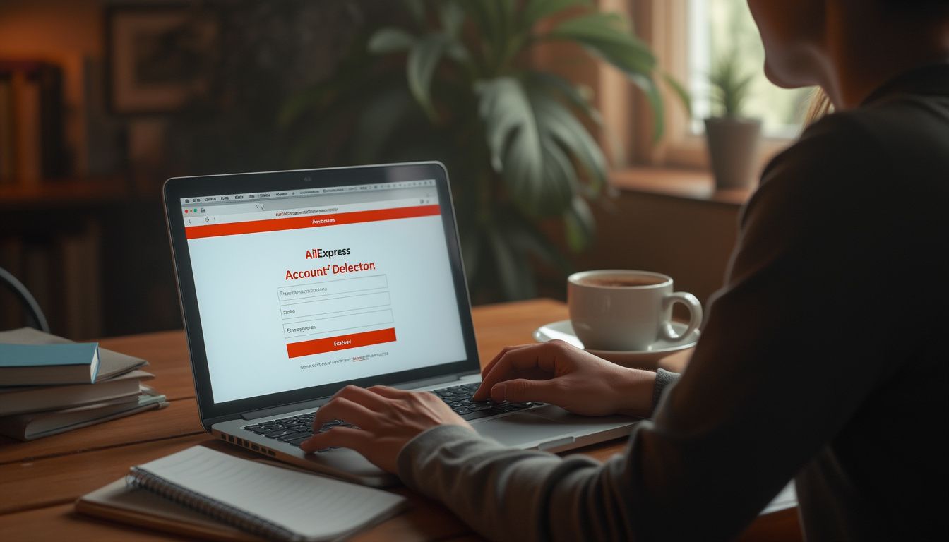 supprimer compte AliExpress : illustration d'une personne supprimant un compte en ligne sur un ordinateur