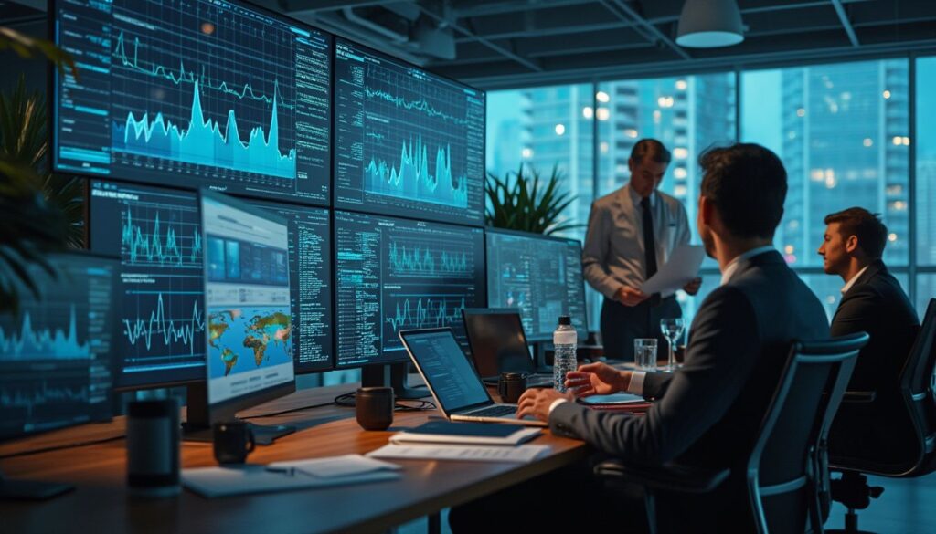 agences d'analytics Marseille : vue d'ensemble d'une réunion digitale avec tableaux et graphiques