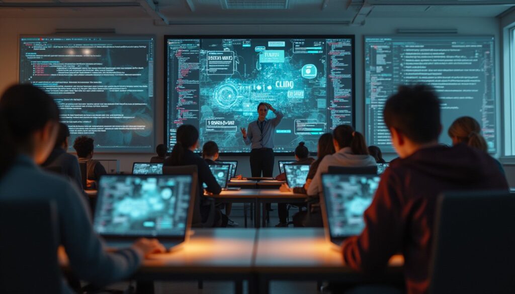écoles du web : étudiants travaillant sur des projets numériques dans une école moderne