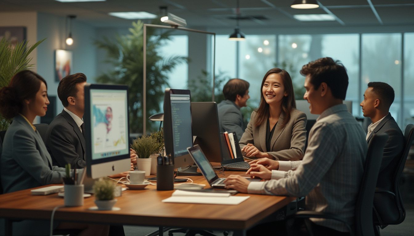 entreprise : équipe de collègues collaborant dans un bureau moderne