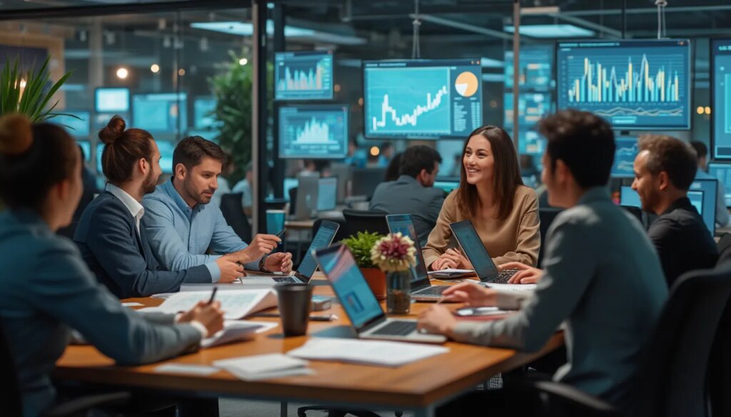 études de marché : graphique avec des données analytiques et icônes d'entreprises célèbres