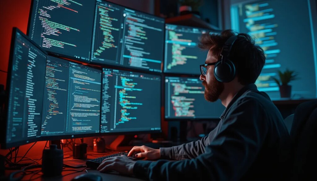 développeur web full-stack : illustration d'un développeur travaillant sur le front-end et le back-end