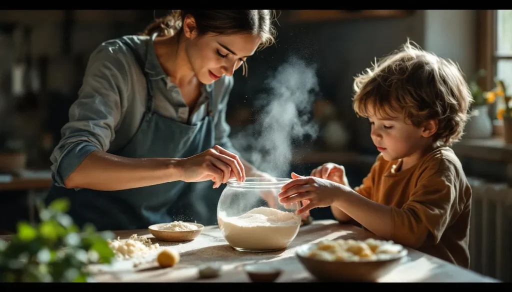 farine périmée : farine dans un bol rustique prête à être réutilisée en cuisine