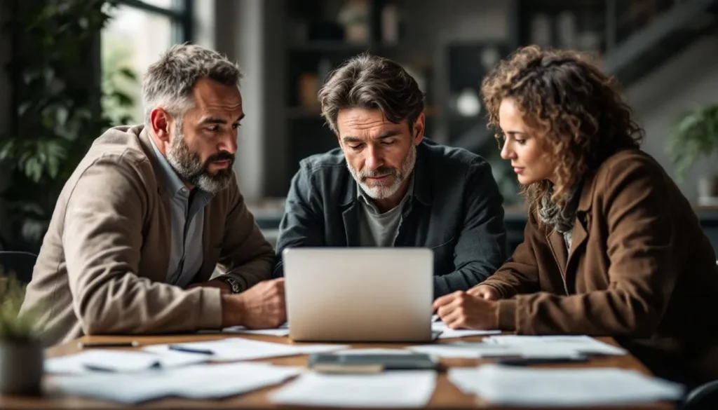 entrepreneuriat : entrepreneurs en pleine discussion devant un ordinateur