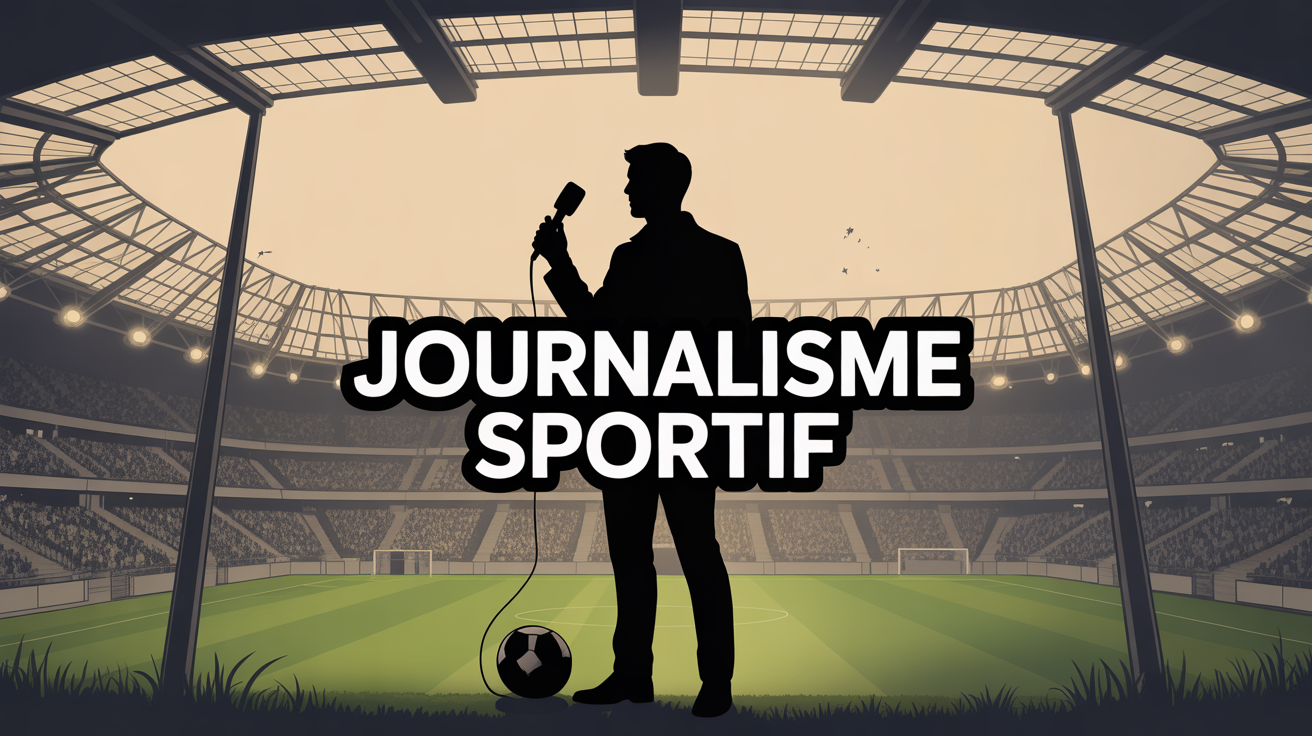 Journalisme Sportif silhouette commentateur devant stade