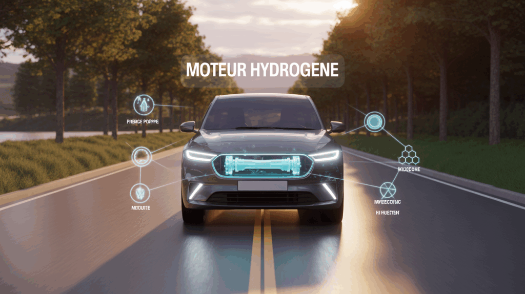 Illustration moteur hydrogene voiture route energie propre