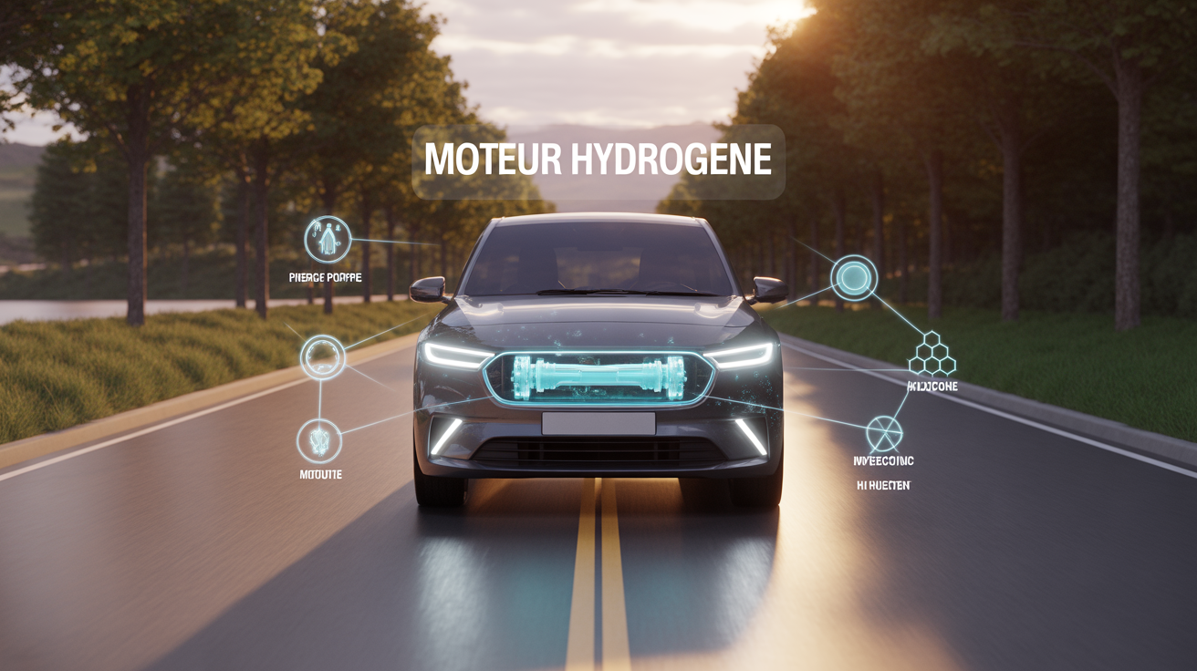 Illustration moteur hydrogene voiture route energie propre