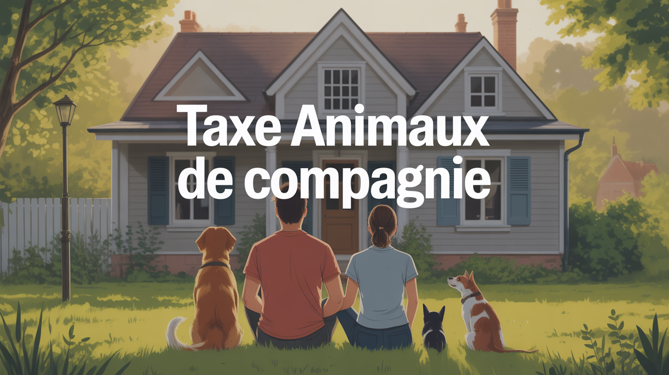 Taxe animaux de compagnie illustration famille chien chat devant maison