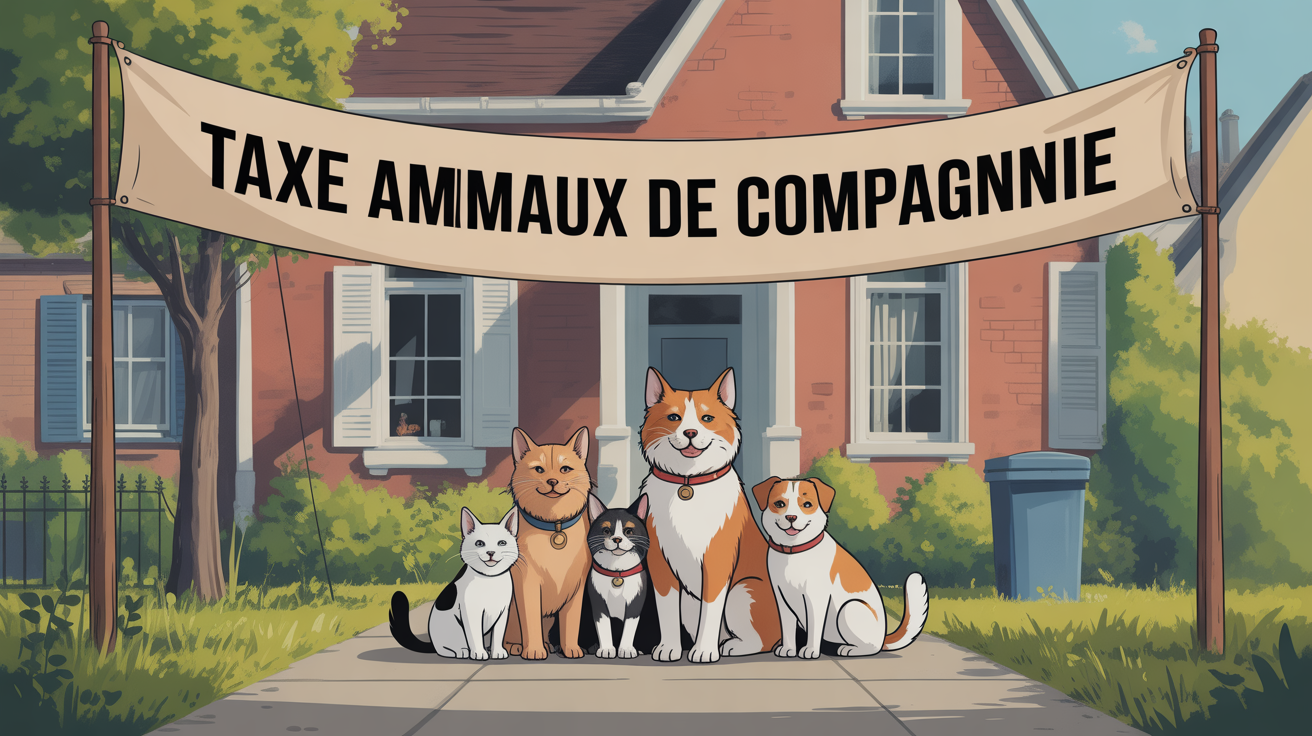 Taxe animaux de compagnie famille chiens chats devant maison