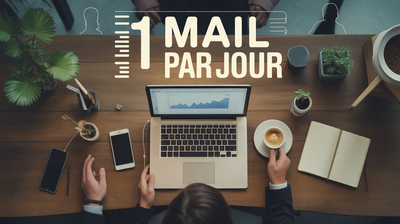 Bureau moderne avec ordinateur et titre 1 mail par jour
