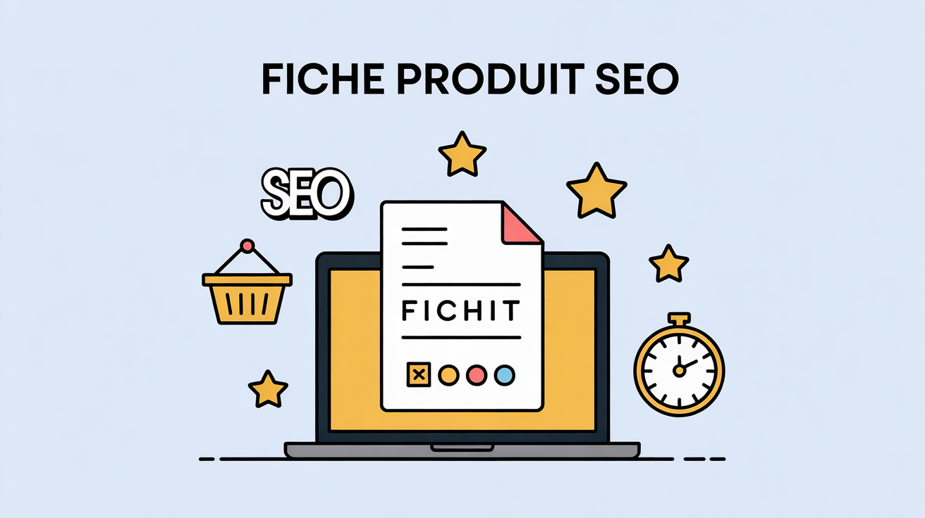 fiche produit SEO ordinateur pictogrammes
