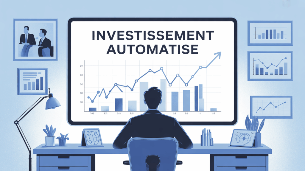 Investissement automatisé affiché sur tablette avec graphiques et utilisateurs