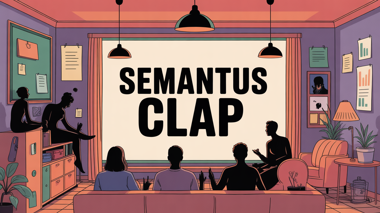 Jeu Semantus Clap ambiance salon cosy autour d'un écran, indices graphiques