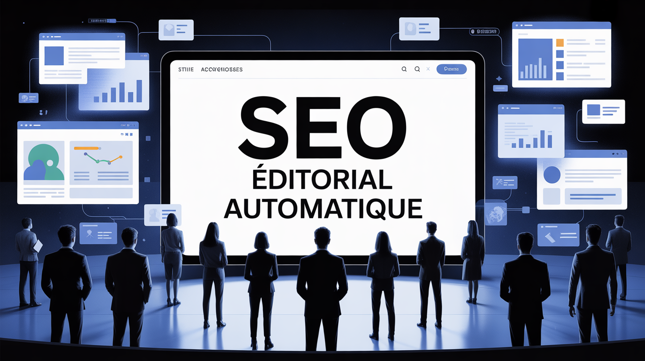 Vue interface plateforme SEO editorial automatique