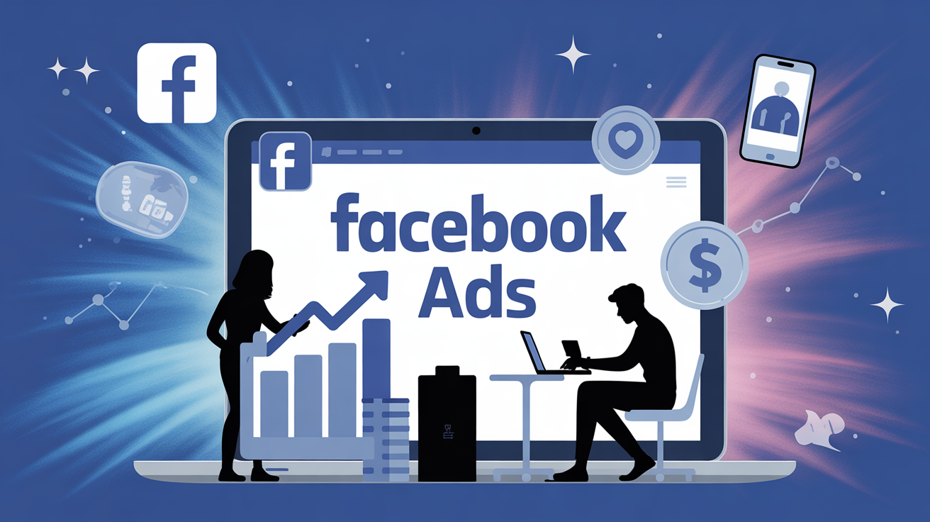 Visuel Facebook Ads icones ciblage et croissance
