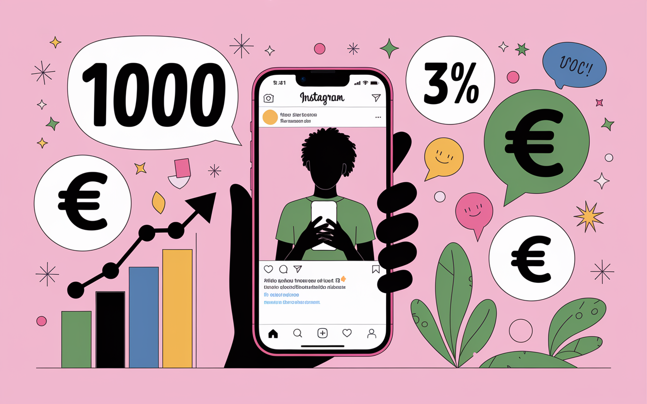 illustration smartphone instagram micro influenceur engagement 2025