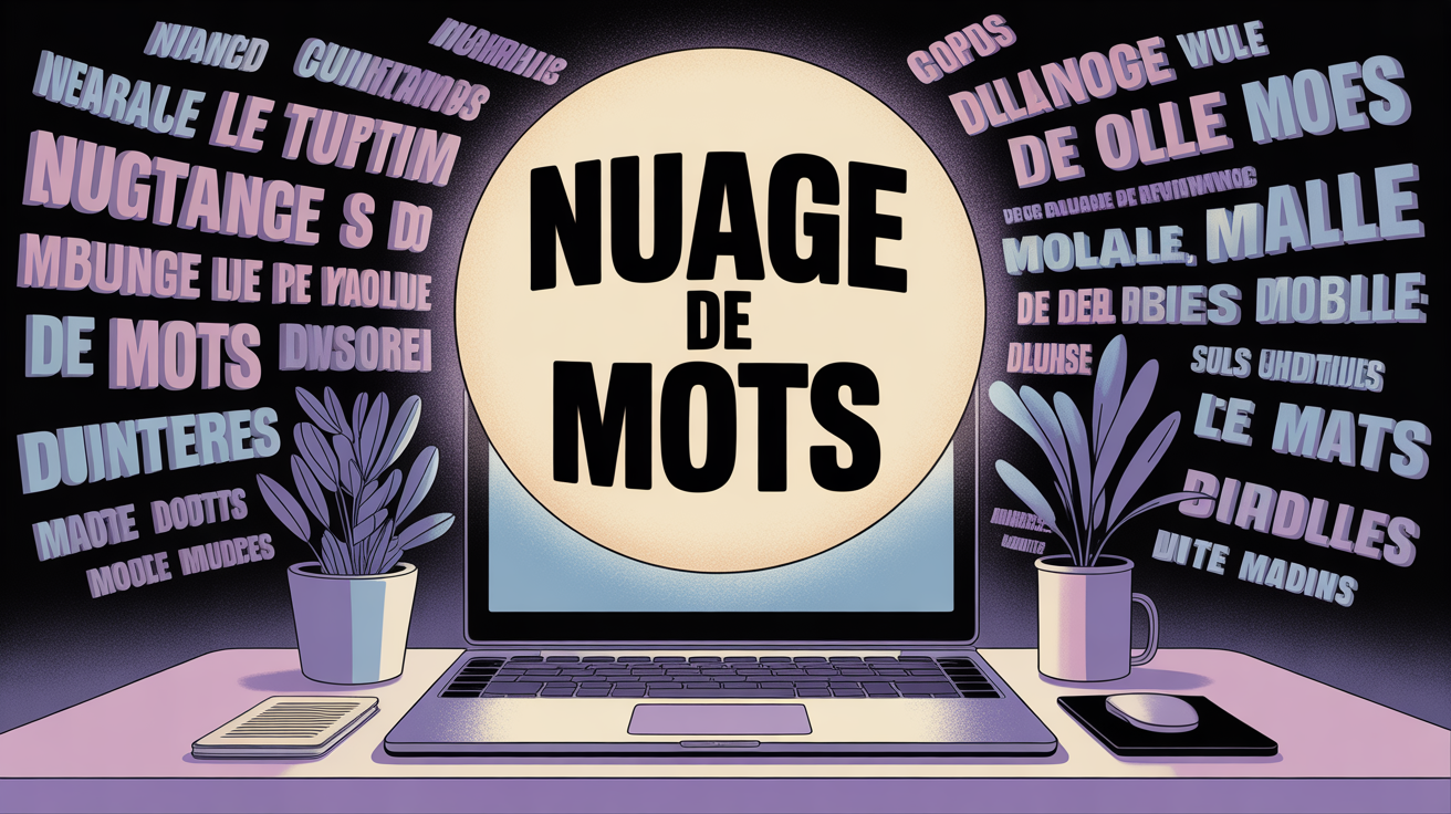 Illustration ordinateur avec nuage de mots moderne