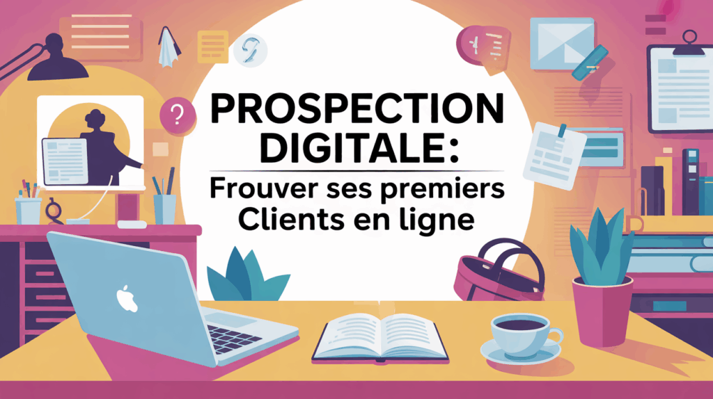 Illustration bureau moderne prospection digitale clients en ligne