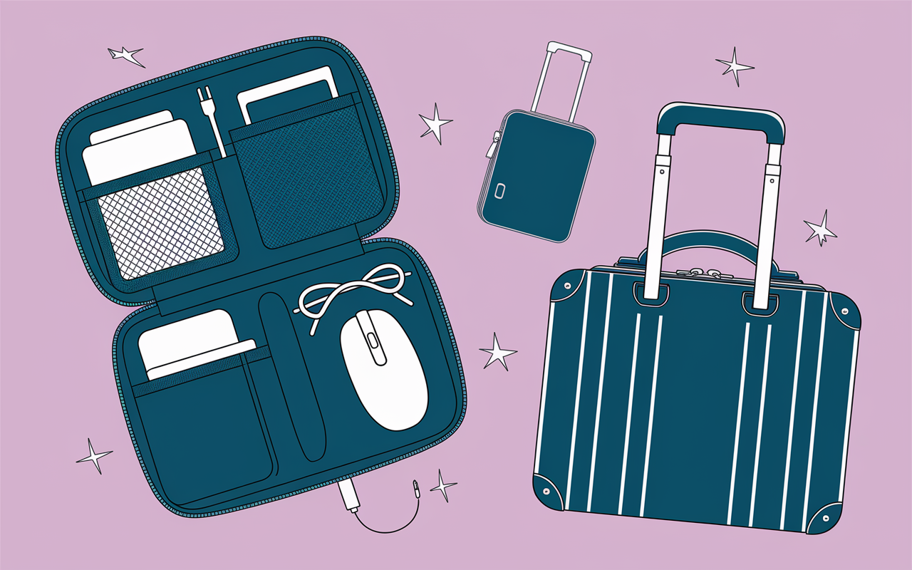 Pochettes plates 17 pouces ouvertes montrant accessoires et options