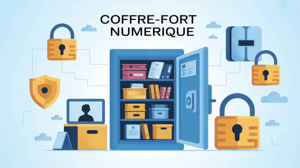Illustration coffre fort numerique securise et depot dossiers