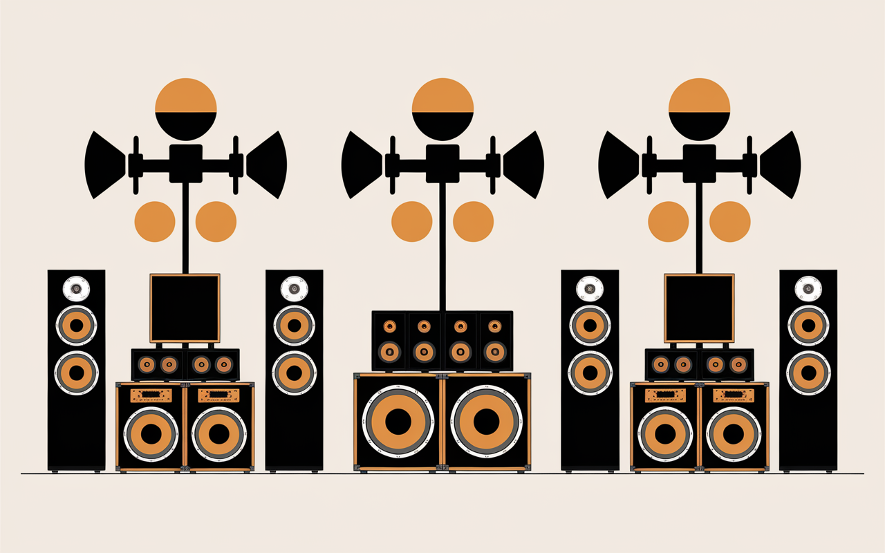 Schéma enceinte home cinema 5.1 7.1 sans fil Dolby Atmos