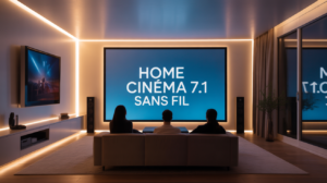 Installation home cinema 7.1 sans fil dans un salon design