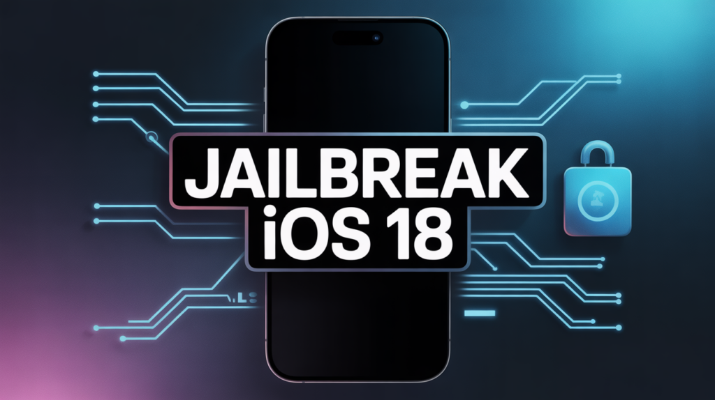 image jailbreak iOS 18 smartphone icone cadenas futuriste