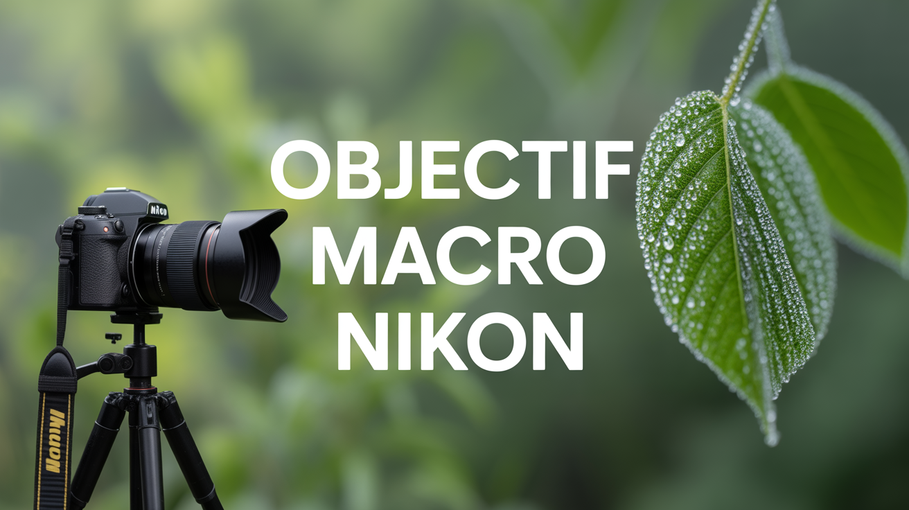 Objectif Macro Nikon sur trépied en prise de vue goutte de rosée
