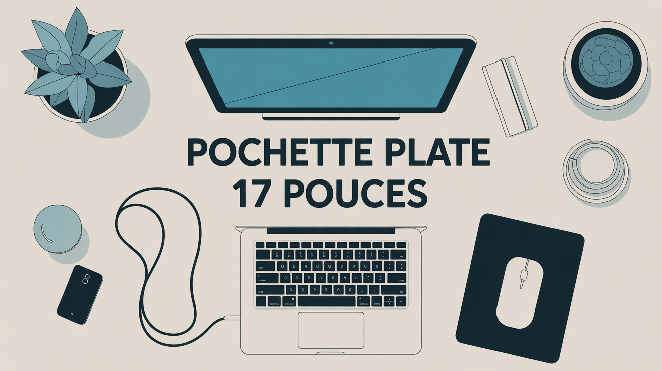 Vue pochette plate 17 pouces ouverte avec ordinateur et accessoires