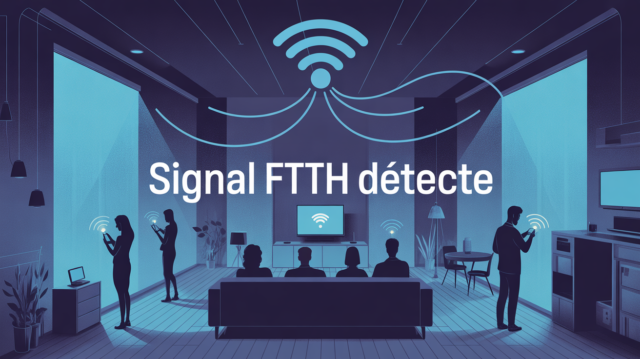illustration salon connecte signal FTTH detecte avec box fibre