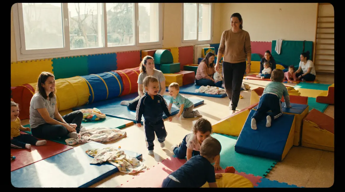 Salle de baby gym colorée et sécurisée avec enfants