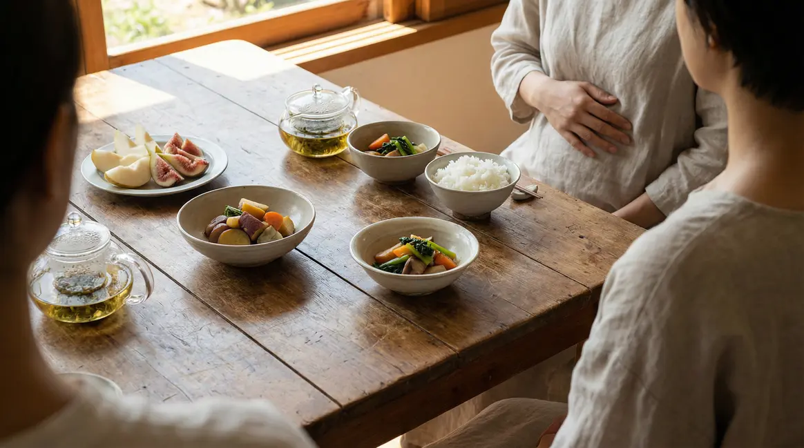plat sains et main sur ventre bien-être digestif