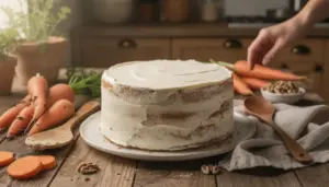 Carrot cake vegan fondant, glaçage blanc, noix