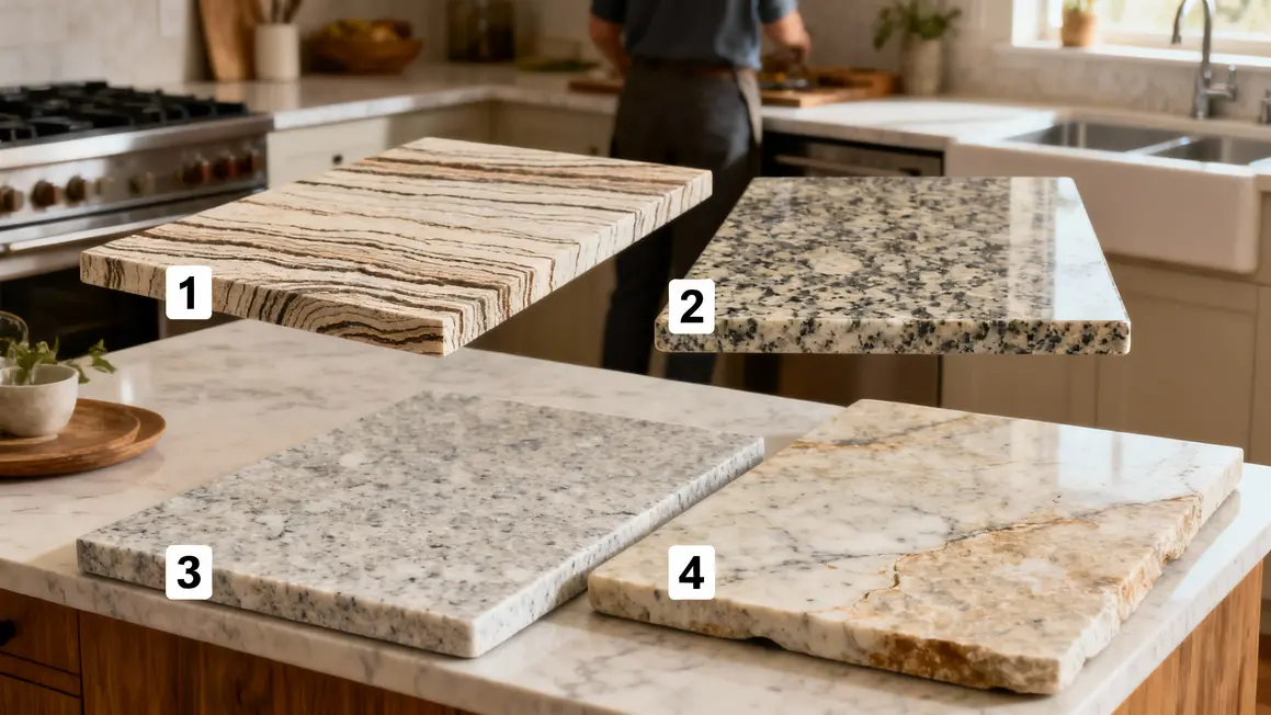 comparatif visuel plans de travail stratifié granit quartz pierre