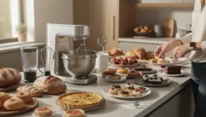 Robot pâtissier multifonction et accessoires en cuisine moderne