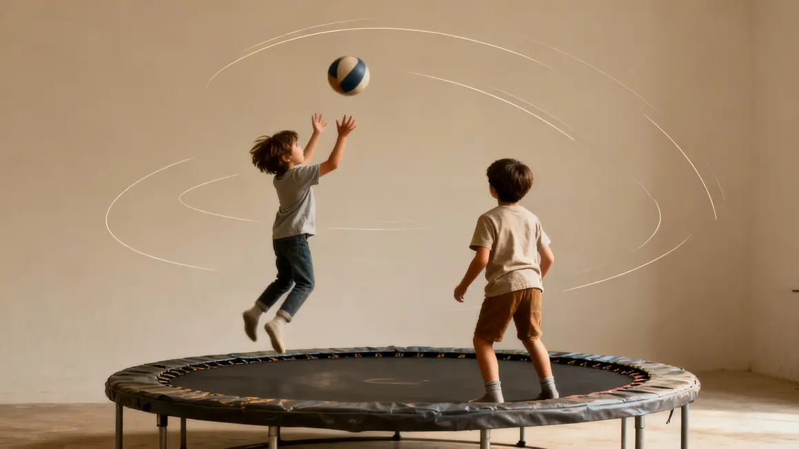 Jeux coordination enfants sur trampoline