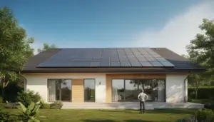Maison moderne avec panneaux solaires sur le toit