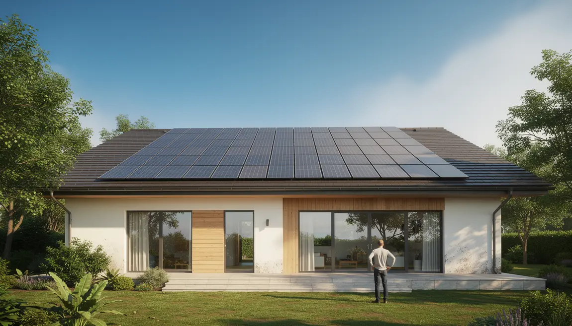 Maison moderne avec panneaux solaires sur le toit