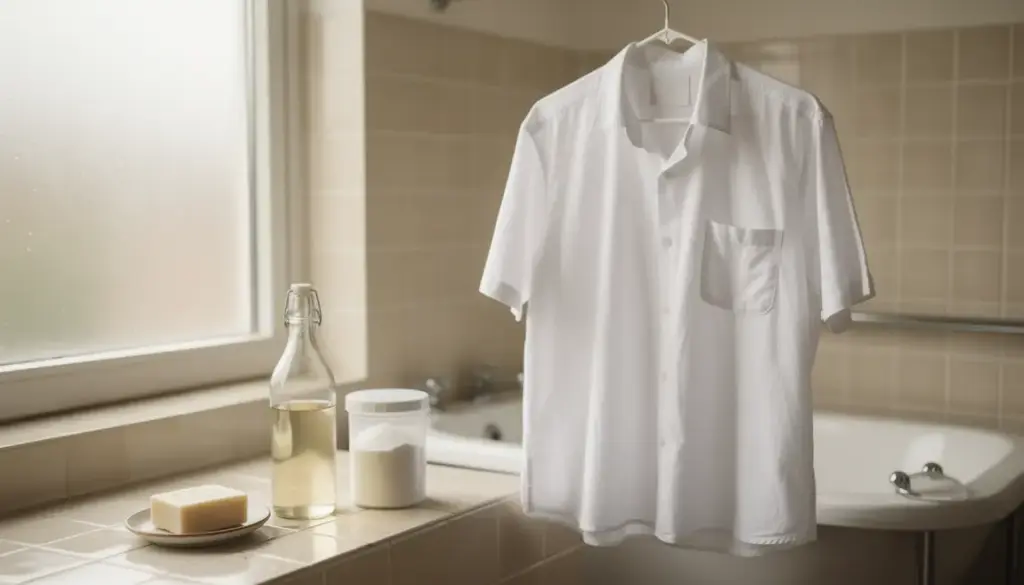 Chemise blanche suspendue lavage naturel salle de bain
