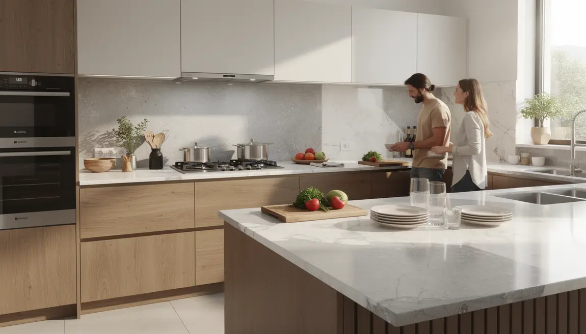 plan de travail cuisine stratifié moderne imitation bois marbre pierre