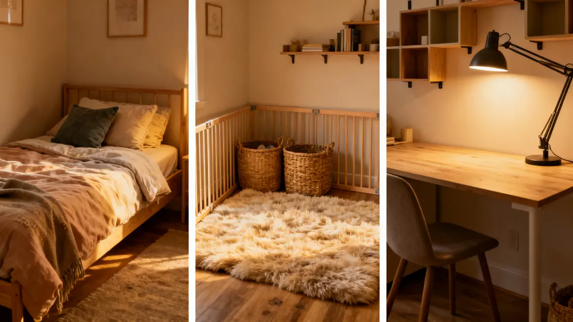Zones cle d'une chambre enfant avec coin nuit jeu et bureau