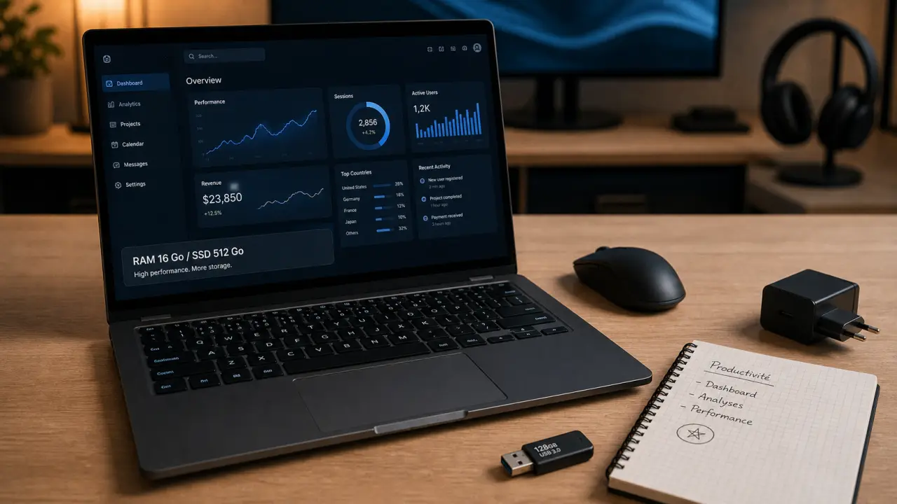 Ordinateur portable pour travailler : 16 Go RAM, SSD, autonomie